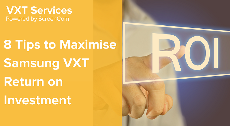 Picture showing the VXT Services article on 8 Tips to Maximise Samsung VXT Return on Investment (ROI) and finger clicking on text ROI